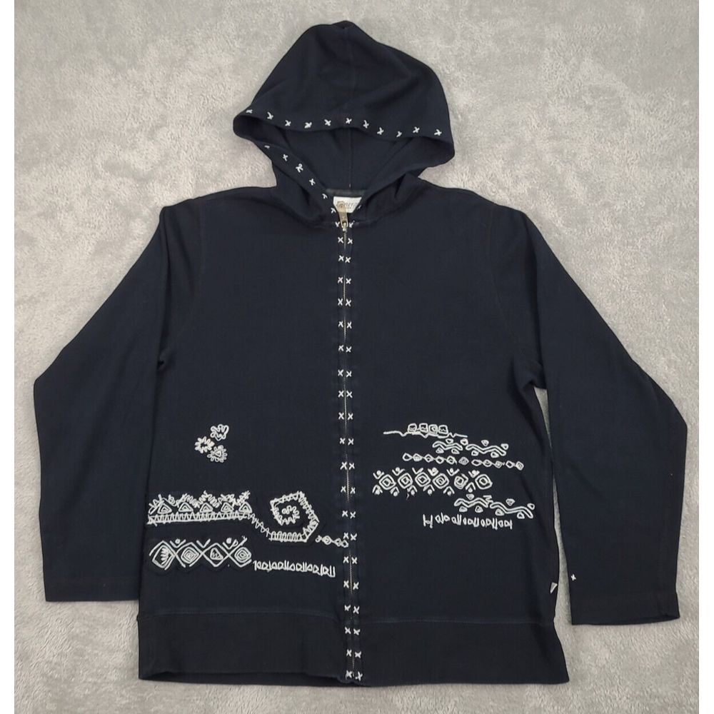 Black Embroidered‎ Graphic Zip Up Hoodie Unique Design Lightweight Jacket